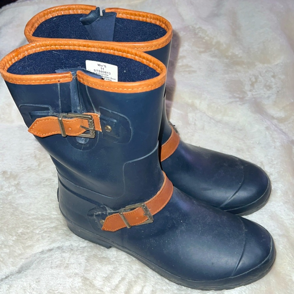 SPERRY 🌧️  TOP SIDER LEATHER ACCENT FLEECE LINED WATERPROOF RUBBER RAIN BOOTS 11 - Picture 2 of 10